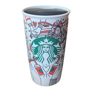 Starbucks 2017 Holiday Double Wall Ceramic Travel Tumbler Collectible Mug 12 oz
